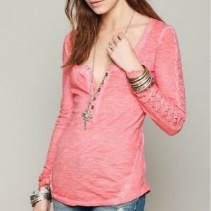 Free People Shell Stitch Lace Henley